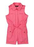 Girls Sleeveless Pocketed Poplin Collared Romper