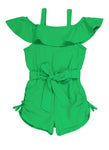 Girls Knit Tie Waist Waistline Ruched Belted Cold Shoulder Sleeves Sleeveless Romper