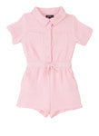 Girls Short Sleeves Sleeves Elasticized Waistline Collared Knit Romper