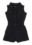 Girls Sleeveless Knit Button Front Collared Romper