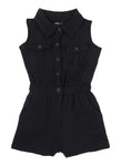 Girls Sleeveless Collared Knit Button Front Romper
