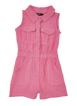 Girls Collared Knit Sleeveless Button Front Romper