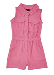 Girls Sleeveless Button Front Collared Knit Romper