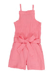 Girls Knit Smocked Square Neck Sleeveless Belted Tie Waist Waistline Romper