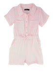 Girls Short Sleeves Sleeves Button Front Knit Striped Print Collared Romper