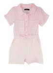 Girls Button Front Knit Short Sleeves Sleeves Striped Print Collared Romper