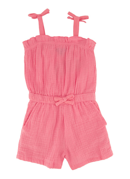 Girls Knit Square Neck Sleeveless Romper With a Bow(s)