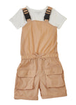 Girls Pocketed Sleeveless Nylon Square Neck Romper