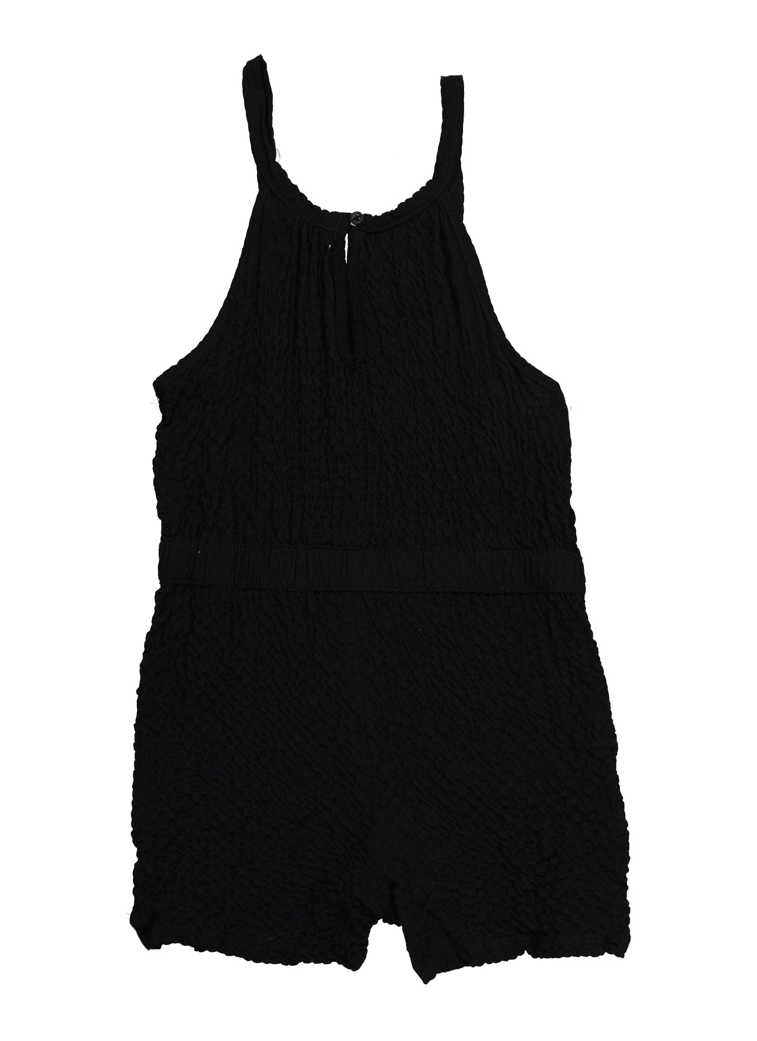 Little Girls Textured Knit Sleeveless Faux Drawstring Romper,