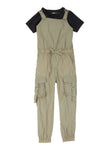 Girls Nylon Square Neck Pocketed Sleeveless Jumpsuit