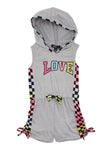 Little Girls Love Checkered Trim Hooded Romper, ,