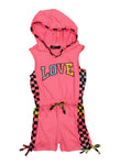 Little Girls Love Checkered Trim Hooded Romper, ,