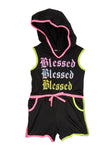 Little Girls Blessed Graphic Hooded Romper, ,