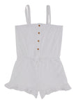 Girls Sleeveless Square Neck Button Front Romper