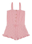 Girls Eyelet Button Front Sleeveless Romper, ,