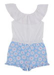 Girls Eyelet Daisy Print Color Block Romper, ,