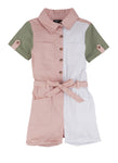 Girls Color Blocked Tie Waist Belted Romper, ,