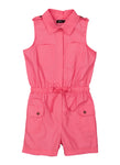 Girls Collared Sleeveless Pocketed Romper