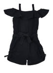 Girls Cold Shoulder Sleeves Sleeveless Tie Waist Waistline Knit Belted Ruched Romper