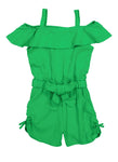 Girls Belted Ruched Knit Cold Shoulder Sleeves Sleeveless Tie Waist Waistline Romper