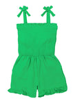 Girls Knit Sleeveless Smocked Square Neck Romper With Ruffles