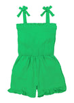 Girls Smocked Square Neck Knit Sleeveless Romper With Ruffles