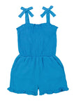 Girls Smocked Square Neck Knit Sleeveless Romper With Ruffles