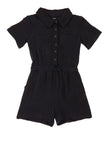 Girls Knit Elasticized Waistline Collared Button Front Short Sleeves Sleeves Romper