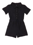 Girls Collared Knit Short Sleeves Sleeves Elasticized Waistline Button Front Romper