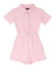 Girls Collared Button Front Knit Short Sleeves Sleeves Elasticized Waistline Romper