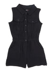 Girls Button Front Knit Sleeveless Collared Romper