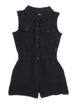 Girls Sleeveless Collared Knit Button Front Romper