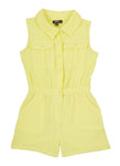 Girls Sleeveless Button Front Knit Collared Romper