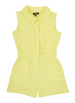 Girls Collared Sleeveless Button Front Knit Romper