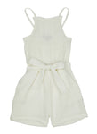 Girls Tie Waist Waistline High-Neck Smocked Belted Knit Sleeveless Romper