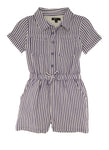 Girls Collared Short Sleeves Sleeves Striped Print Knit Romper