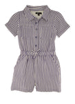 Girls Knit Striped Print Short Sleeves Sleeves Collared Romper