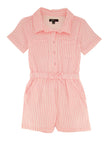 Girls Knit Striped Print Short Sleeves Sleeves Collared Romper