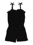 Girls Sleeveless Knit Square Neck Romper With a Bow(s)