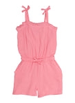 Girls Sleeveless Square Neck Knit Romper With a Bow(s)