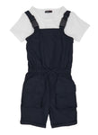 Girls Nylon Elasticized Waistline Square Neck Pocketed Sleeveless Romper