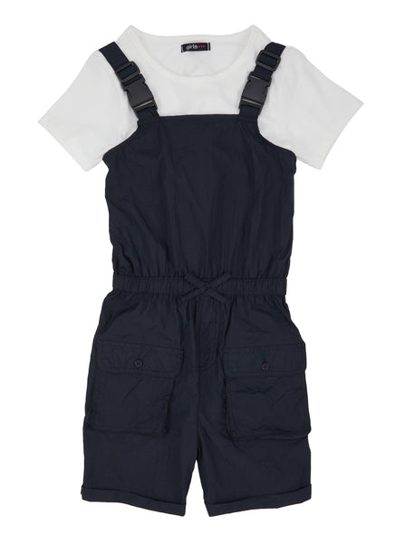 Girls Elasticized Waistline Pocketed Sleeveless Square Neck Nylon Romper