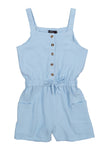 Girls Elasticized Waistline Knit Sleeveless Square Neck Romper