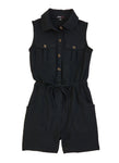 Girls Collared Button Front Sleeveless Romper
