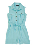 Girls Button Front Collared Sleeveless Romper