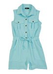Girls Collared Sleeveless Button Front Romper