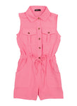 Girls Button Front Collared Sleeveless Romper