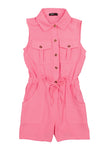 Girls Collared Sleeveless Button Front Romper