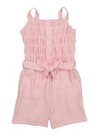 Girls Sleeveless Tie Waist Waistline Smocked Square Neck Belted Romper