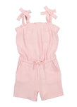 Girls Crepe Knit Square Neck Faux Drawstring Romper, ,